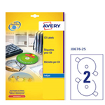 AVERY Etichetta adesiva J8676 bianca opaca CD/DVD 25fg A4 D117mm (2et/fg) inkjet