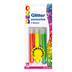Blister glitter 3 flaconi grana fine 12ml colori assortiti fluo DECO