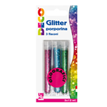 Blister glitter 3 flaconi grana fine 12ml colori assortiti olografici DECO