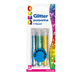 Blister glitter 3 flaconi grana fine 12ml colori assortiti iridescenti DECO
