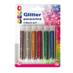 Blister glitter 6 flaconi grana fine 12ml colori assortiti DECO