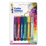 Blister colla glitter 6 penne 10,5ml colori assortiti metal DECO