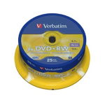 VERBATIM SCATOLA 25 DVD+RW SPINDLE 4X 4.7GB 120MIN. SERIGRAFATO