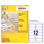 AVERY Etichetta adesiva L4743REV bianca rimovibili 25fg A4 99,1x42,3mm (12et/fg) laser