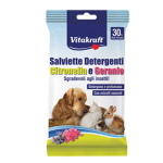 Vitakraft Confezione da 30 salviette citronella e geranio per cani, gatti e roditori