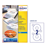 AVERY Etichetta adesiva L6043 bianca CD/DVD 25fg A4 D117 foroD41mm (2et/fg) laser