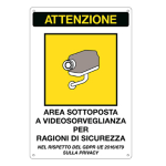 CARTELLI SEGNALATORI Cartello alluminio 20x30cm 'Area sottoposta a videosorveglianza' rif.GDPR