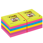 BLOCCO 90foglietti Post-it Super Sticky 76x76mm ULTRACOLOR 654-12SSUCC