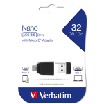 VERBATIM MEMORIA USB2.0 32GB STORE 'N' STAY NANO + OTG MICRO USB ADAPTER