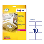 Poliestere adesivo L7992 bianco imperm 25fg A4 99,1x57mm (10et/fg laser Avery