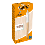 Scatola 12 penna sfera a scatto 4 Colori Wood 1.0mm BICÂ®