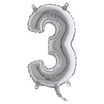 Palloncino in mylar h.36cm numero ''3'' argento Big Party