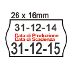 "PACK 10 ROTOLI 1000 ETICH. 26x16mm ONDA ""data produz..."" BIANCO PERM. Printex"