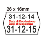 PACK 10 ROTOLI 1000 ETICH. 26x16mm ONDA ''data produz...'' BIANCO PERM. Printex