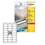Poliestere adesivo L6146 bianco antim. 20fg A4 63,5x33,9mm (24et/fg laser Avery