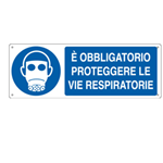 CARTELLI SEGNALATORI "CARTELLO ALLUMINIO 35x12,5cm 'E' obligatorio proteggere le vie respiratorie"""