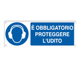 CARTELLI SEGNALATORI "CARTELLO ALLUMINIO 35x12,5cm 'E' obligatorio proteggere l'udito"""