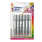 Blister colla glitter 6 penne 10,5ml argento DECO