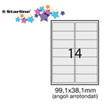 Etichetta adesiva bianca 100fg A4 99,1x38,1mm (14et/fg angoli tondi STARLINE