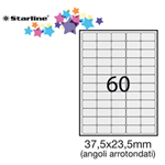 Etichetta adesiva bianca 100fg A4 37,5x23,5mm (60et/fg) angoli tondi STARLINE
