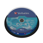 VERBATIM SCATOLA 10 CD-R DATALIFE SPINDLE 1X-52X 700MB SERIGRAFATO CRYSTAL