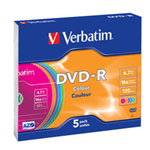 VERBATIM SCATOLA 5 DVD-R SLIM CASE 16X 4.7GB 120MIN. SERIGRAFATO COLORATO