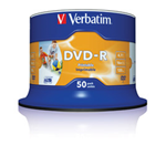 VERBATIM SCATOLA 50 DVD-R SPINDLE BULK 16X 4.7GB 120MIN. STAMPABILE WIDE MATT INKJET