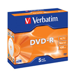 VERBATIM SCATOLA 5 DVD-R JEWEL CASE 16X 4.7GB 120MIN. SERIGRAFATO