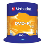 VERBATIM SCATOLA 100 DVD-R SPINDLE 16X 4.7GB SERIGRAFATA