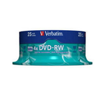 VERBATIM CONFEZIONE DA 25 DVD-RW SPINDLE 4X 4.7GB SUPERF.MATT SILVER SERIGRAFATA