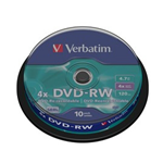 VERBATIM SCATOLA 10 DVD-RW SPINDLE 4X 4.7GB 120MIN. SERIGRAFATO