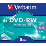 VERBATIM SCATOLA 5 DVD-RW JEWEL CASE 4X 4.7GB 120MIN. SERIGRAFATO