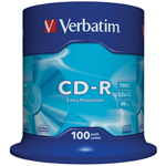 VERBATIM SCATOLA 100 CD-R DATALIFE SPINDLE 1X-52X 700MB SERIGRAFATO EXTRA PROTECTION