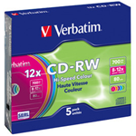 VERBATIM SCATOLA 5 CD-RW DATALIFEPLUS SLIM CASE 8X-10X 700MB SERIGRAFATO COLORATO_RISCRIV