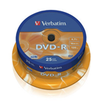 VERBATIM SCATOLA 25 DVD-R SPINDLE 16X 4.7GB 120MIN.SERIGRAFATO